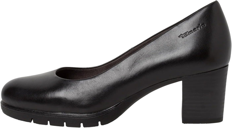 Tamaris Comfort Damen Pumps aus Leder mit Blockabsatz Comfort Fit 36 EU Schwarz, 36 EU Schwarz