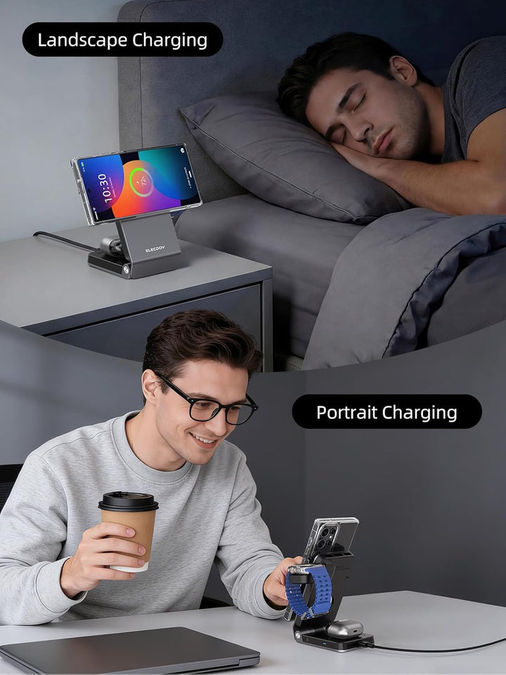 Magnetic Wireless Ladestation für Samsung mit Aktiver Kühlung, 3 in 1 Induktive ladestation für Sams