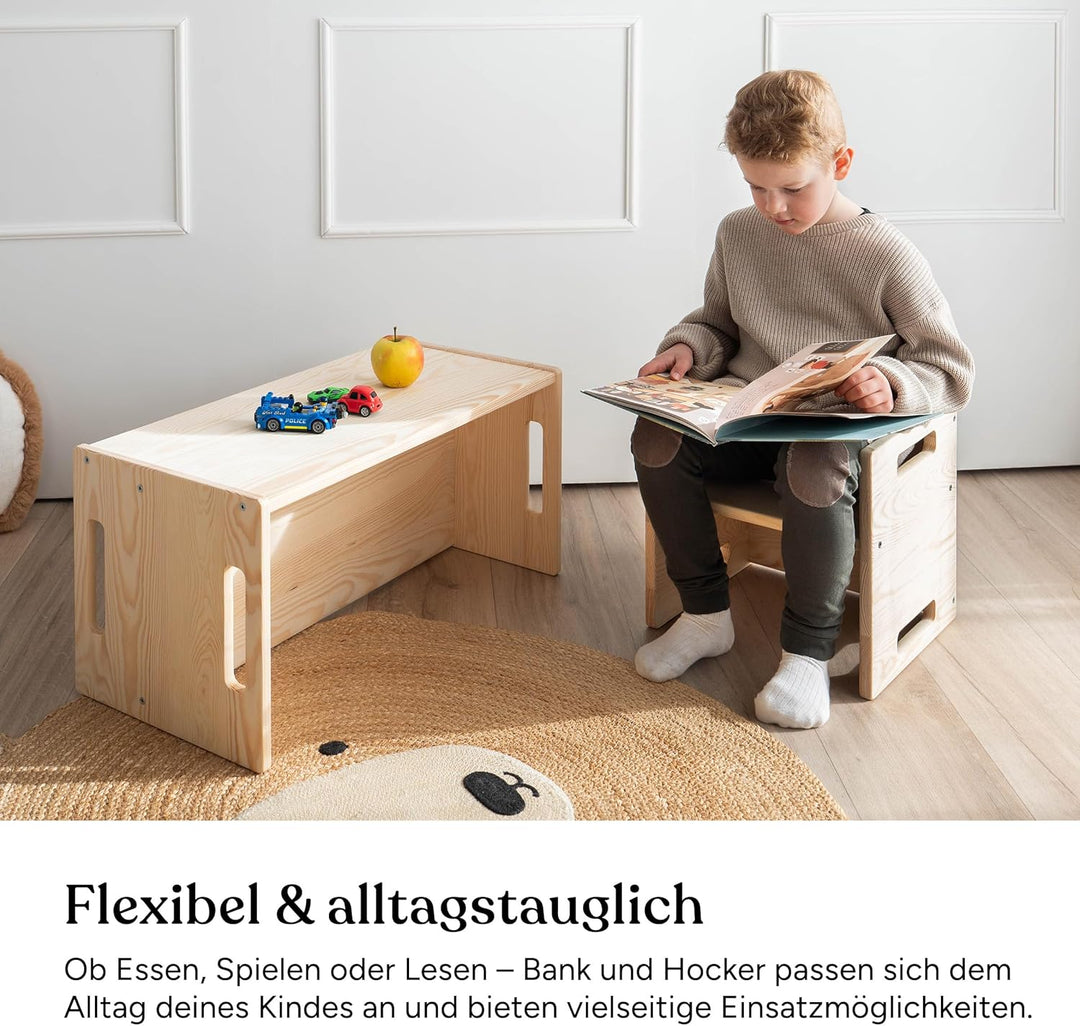 Ehrenkind® Kinder Wendebank | Bank aus Kiefernholz, Montessori-inspiriert, höhenverstellbar & kippsi