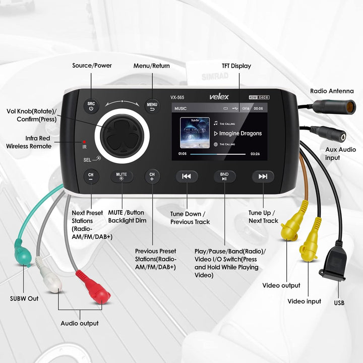 Marine Stereo, Audio Video Player DAB + / FM/AM mit Bluetooth-Streaming, für Yacht, Boot, UTV, ATV,