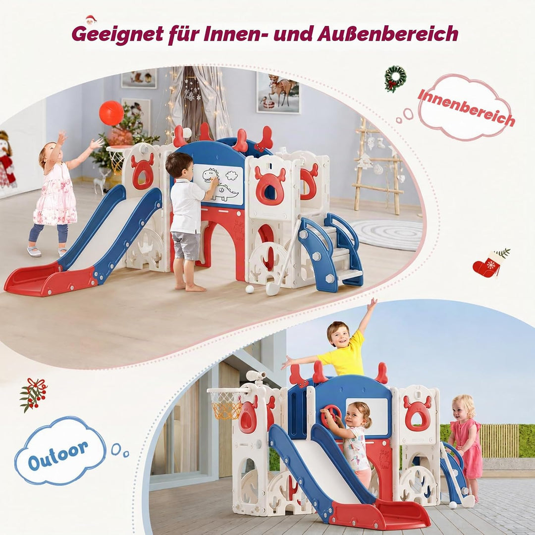 Kinderrutsche,extralange Rutschbahn,freistehende Kleinkindrutsche mit Basketballkorb, Kleinkindklett