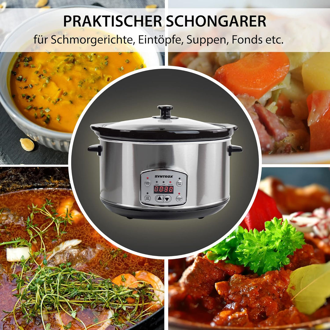 Syntrox Germany Schongarer mit 4,5L Slow Cooker mit 3 Heizstufen und Warmhaltefunktion und 200