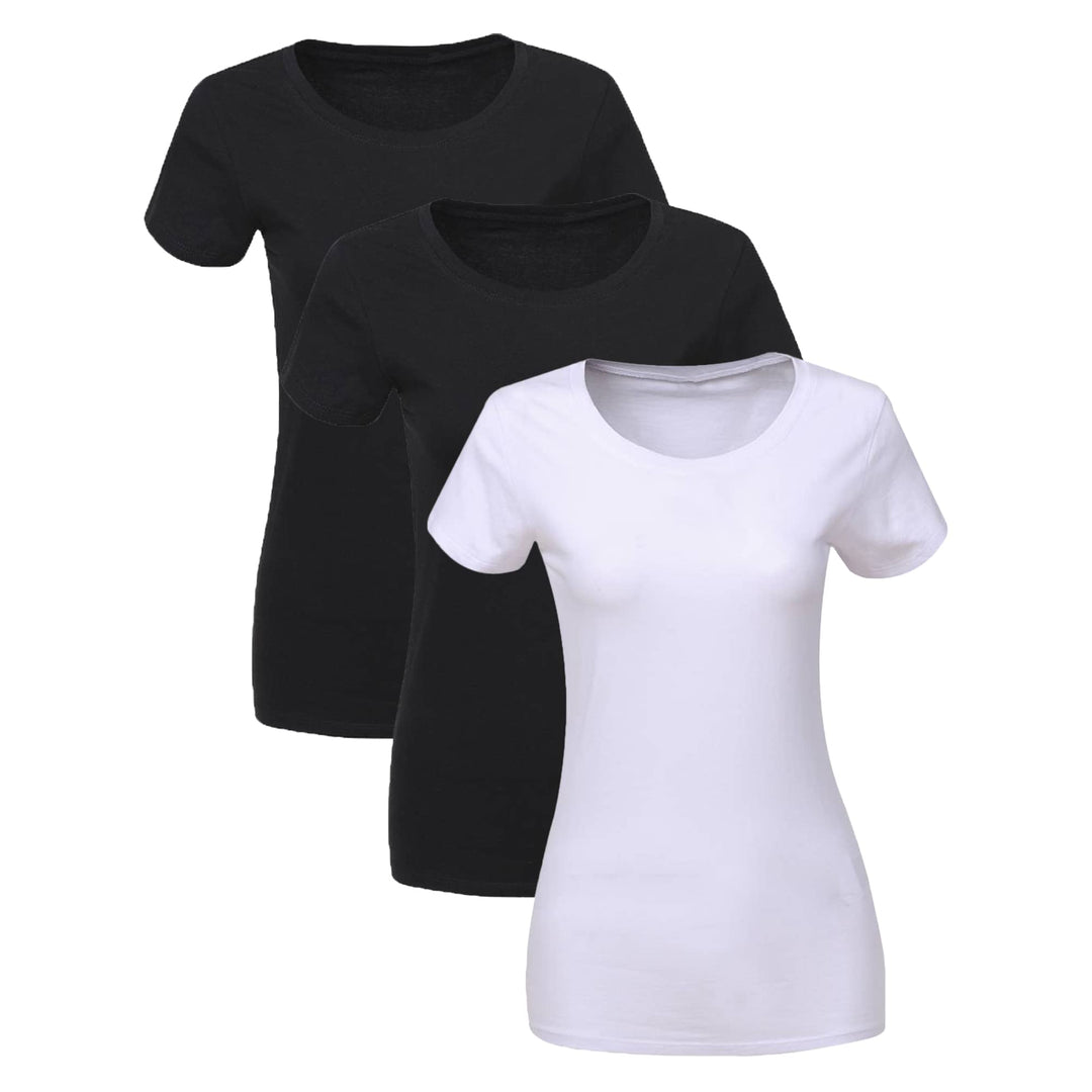 LiKing Damen T-Shirt Baumwolle Kurzarm Basic Sommer Rundhals T-Shirts Oberteile Top Bluse 1/3er Pack
