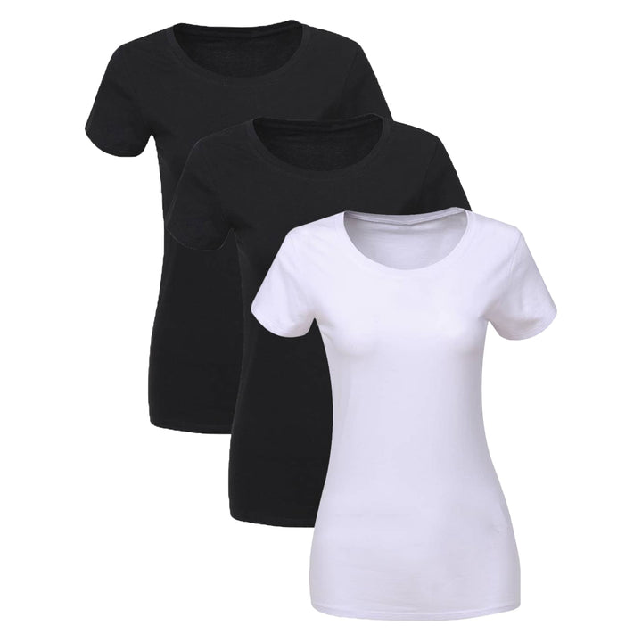 LiKing Damen T-Shirt Baumwolle Kurzarm Basic Sommer Rundhals T-Shirts Oberteile Top Bluse 1/3er Pack