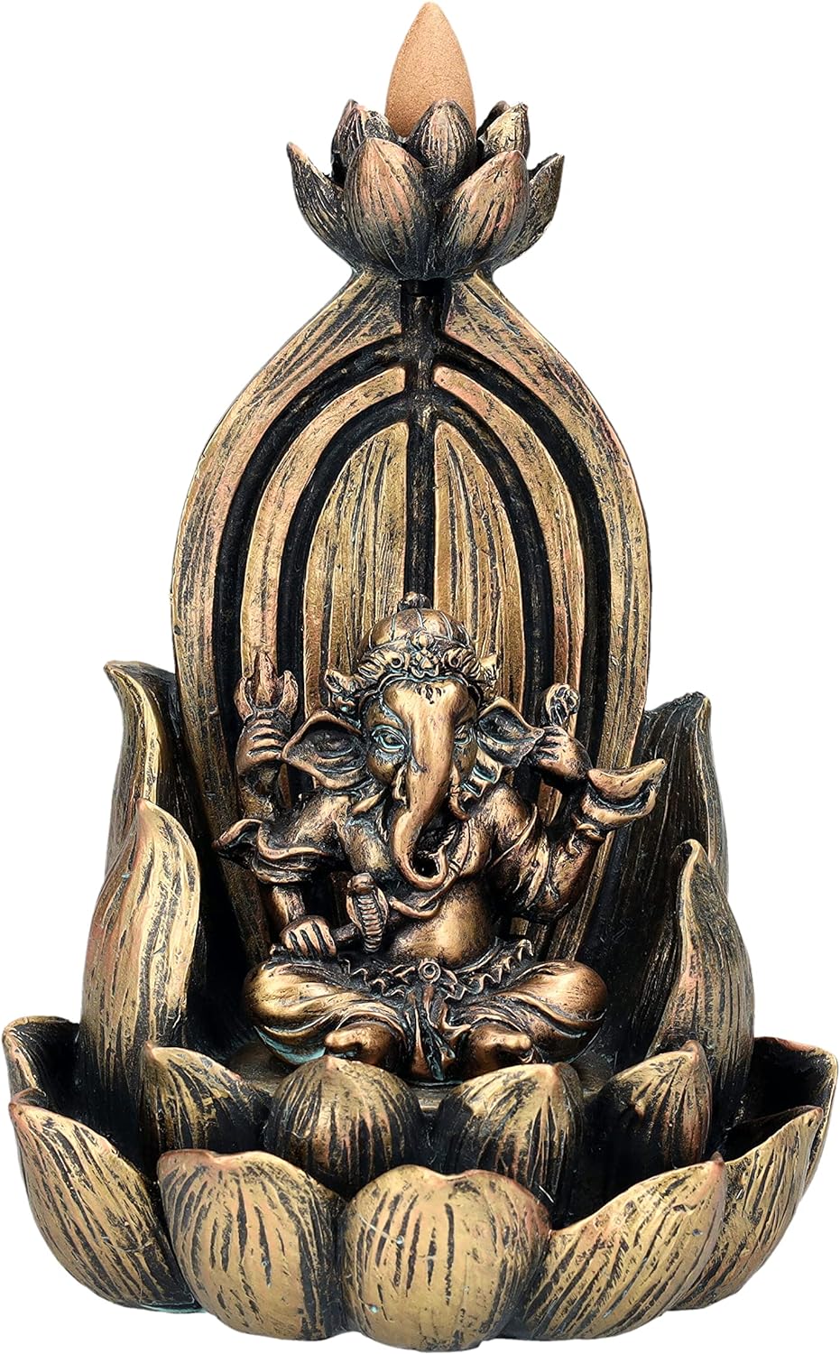 Rückfluss Räuchergefäss Buddha Ganesha auf Lotus | Backflow Wasserfall Räucherhalter