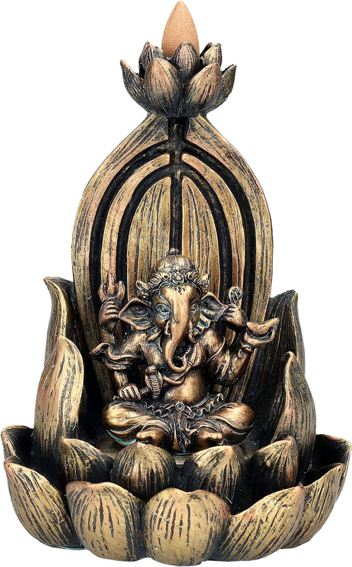 Rückfluss Räuchergefäss Buddha Ganesha auf Lotus | Backflow Wasserfall Räucherhalter
