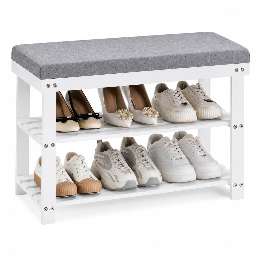APICIZON Bambus Schuhbank, Schuhregal mit 3 Ebenen, 70×28×50cm, Schuhschrank mit Gepolstertem Sitz f