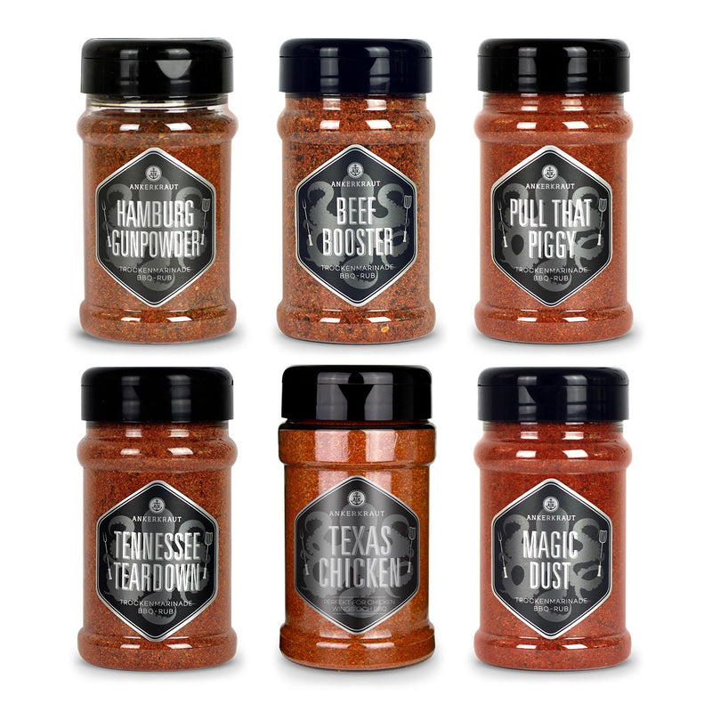 Ankerkraut BBQ Rub Set mit 6 Streuern - das perfekte Set für den Viel-Griller, Grill-Gewürze mit Ges