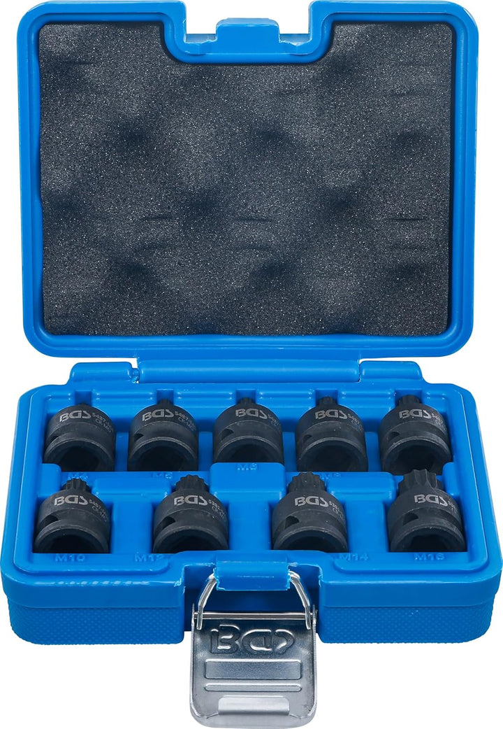 BGS 5487 | Kraft-Bit-Einsatz-Satz | 12,5 mm (1/2") | Innenvielzahn (für XZN) M4 - M16 | 9-tlg. Länge