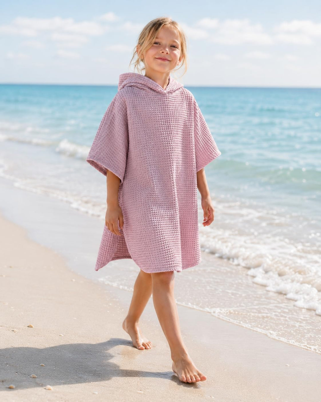 Bubalove Badeponcho Kinder 104/116, Baumwolle mit Kapuze, Rosa Rosa 104-116, Rosa 104-116