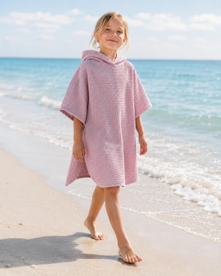 Bubalove Badeponcho Kinder 104/116, Baumwolle mit Kapuze, Rosa Rosa 104-116, Rosa 104-116