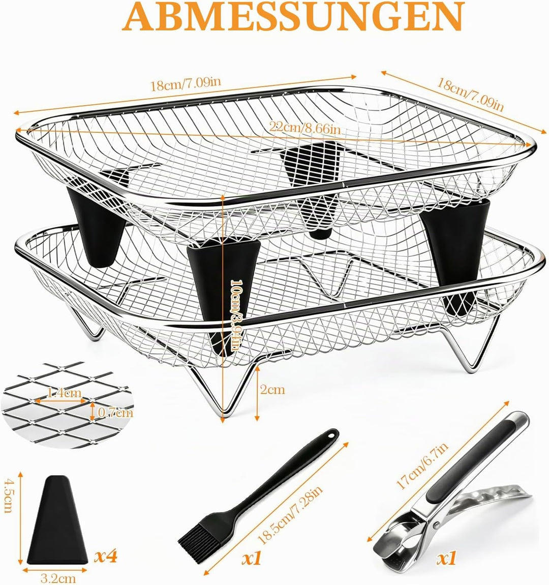 Heissluftfritteuse Zubehör: Airfryer Gitter Eckig Edelstahl