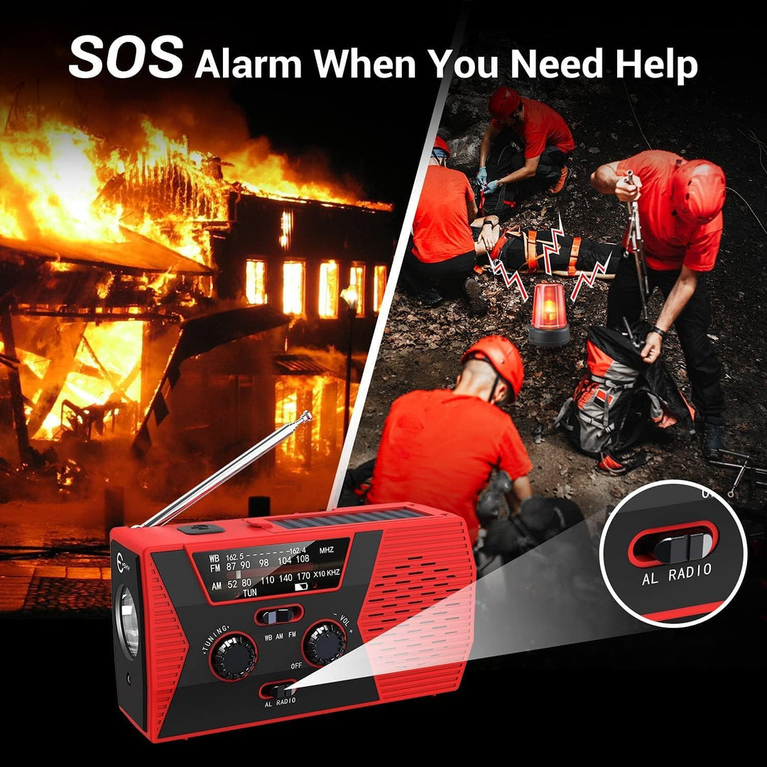 Multifunktionales Solar Radio Handkurbel, Wiederaufladbar 2000 mAh AM FM NOAA Notfallradio Kurbelrad