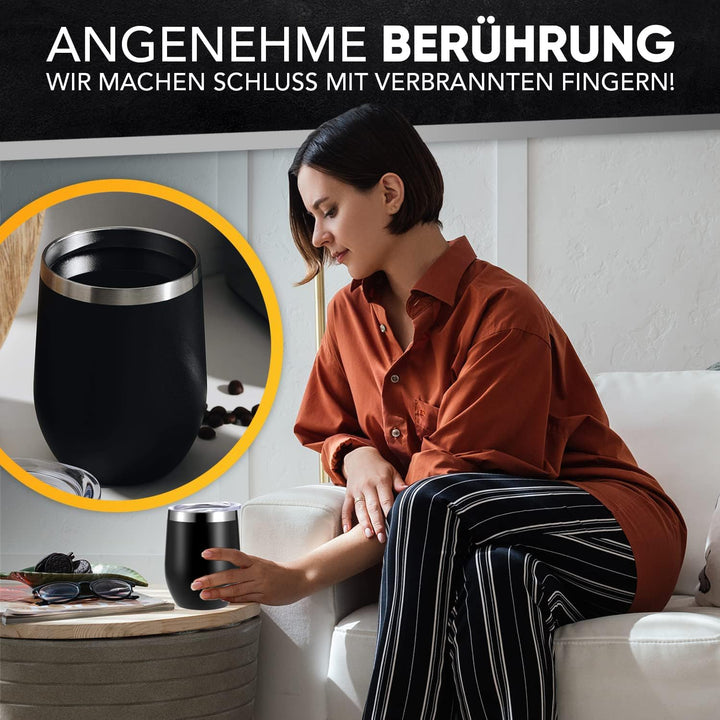 Wein Becher to go,2 Stück Weinglas to go,Edelstahl Weinbecher Isoliert mit Deckel,Sekt Camping Gesch