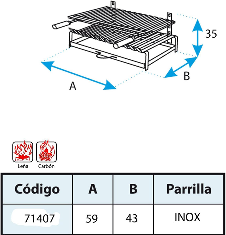 Imex El Zorro 71407, Grill mit Rost, Edelstahl 60 x 43 x 33 cm, schwarz, Edelstahl