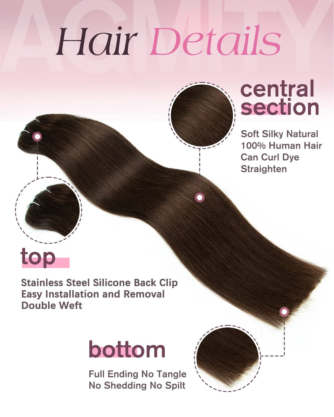AGMITY Clip in Extensions Echthaar 40cm Dunkel Braun 120 Gramm 7 Stück Unsichtbar Gerade Glatt Nahtl