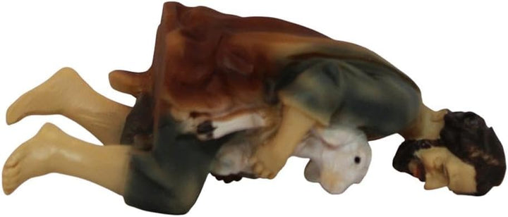 ZICOM Krippenfigur Miniaturfigur Hirte mit Schaf sitzend Höhe 6,8cm handbemalt Polyresin, Modellbau
