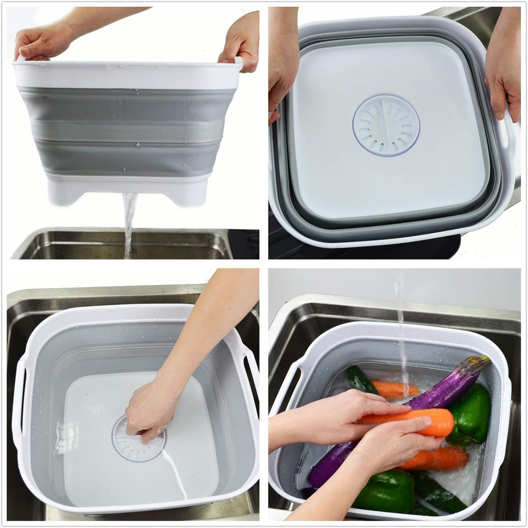 SAMMART 10L Faltschale Plastik mit Ablassschraube - Faltbares Waschbecken - Tragbare Geschirrspülwan