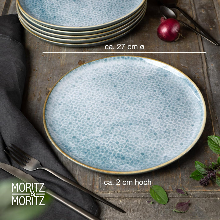 Moritz & Moritz TERRA 6-tlg Dinner Teller Set - Ø 27 cm - Mediterrane Teller in strahlendem Azurblau
