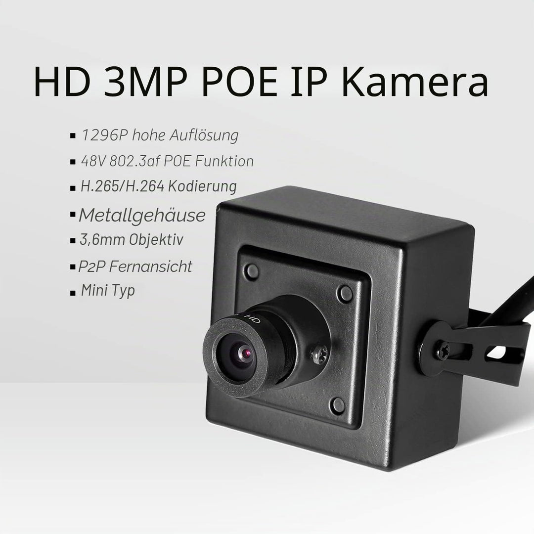 Mini POE IP Kamera mit Audio, Innen Sicherheit Kamera P2P Remote View 3MP HD CCTV Video überwachung