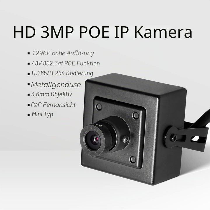 Mini POE IP Kamera mit Audio, Innen Sicherheit Kamera P2P Remote View 3MP HD CCTV Video überwachung