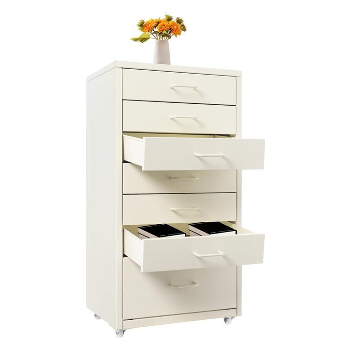 Mobiler Aktenschrank, Rollcontainer mit 7 Schubladen Metall-Nachttisch Schubladenschrank Rollschrank