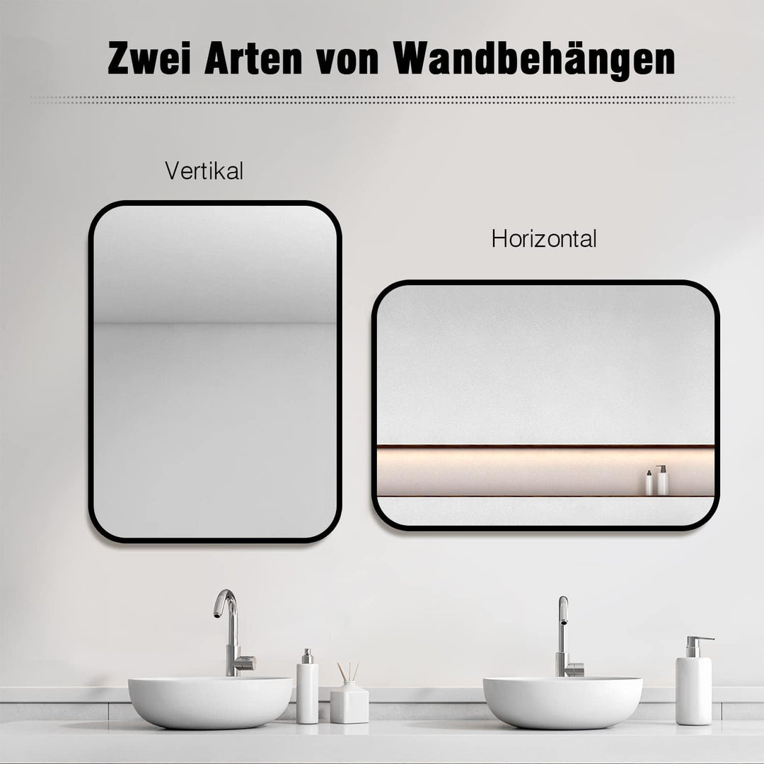 Matt Schwarz Wandspiegel 40x60cm Spiegel mit Metall Rahmen, 60x40cm Rechteckiger Spiegel Schwarz Bad