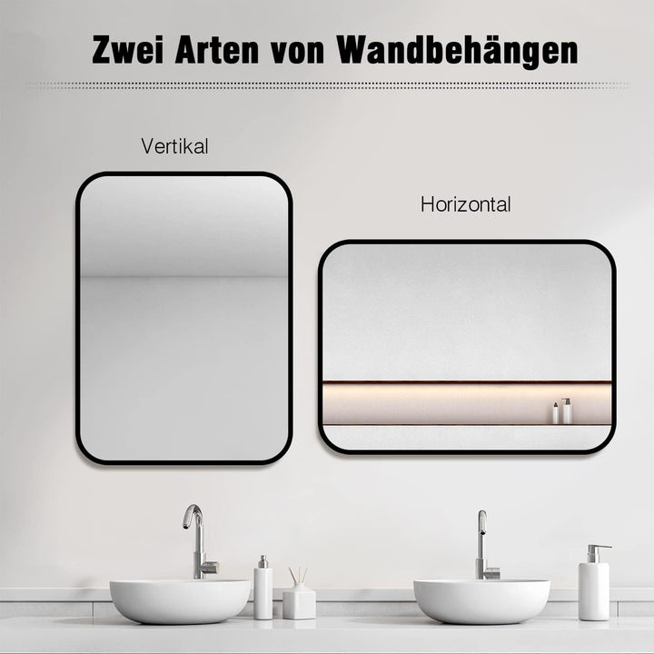 Matt Schwarz Wandspiegel 40x60cm Spiegel mit Metall Rahmen, 60x40cm Rechteckiger Spiegel Schwarz Bad
