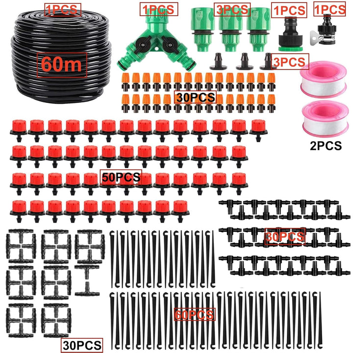 HUAZIZ Garten BewässerungsSystem Garten Bewässerung Kit, 60 m Bewässerungsrohre 212 pcs Micro Drip B