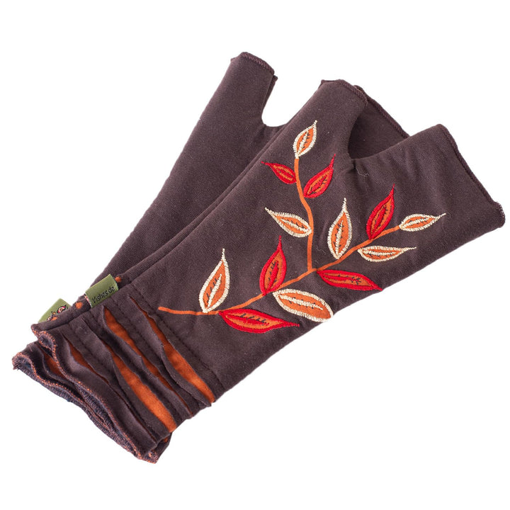 Vishes - alternative Bekleidung - Bestickte Damen Handschuhe Stulpen mit Daumen Fleece Gefüttert Bra