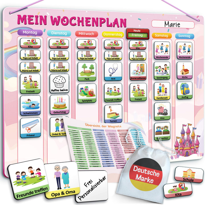 LIKARTO Wochenplaner Kinder – [DAS ORIGINAL] – Montessori Aufgabenplaner & Magnettafel – individuell