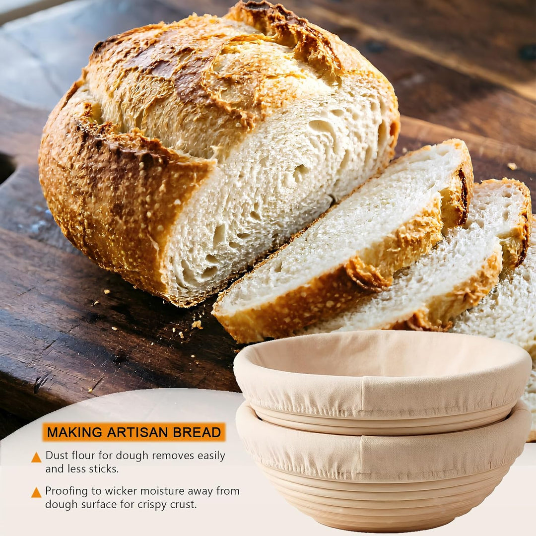 Gärkörbchen, 2 Stück Gärkorb für Sauerteigbrot, Brotkorb Mit Leineneinsatz | Waschbarem, Rund 23 cm,