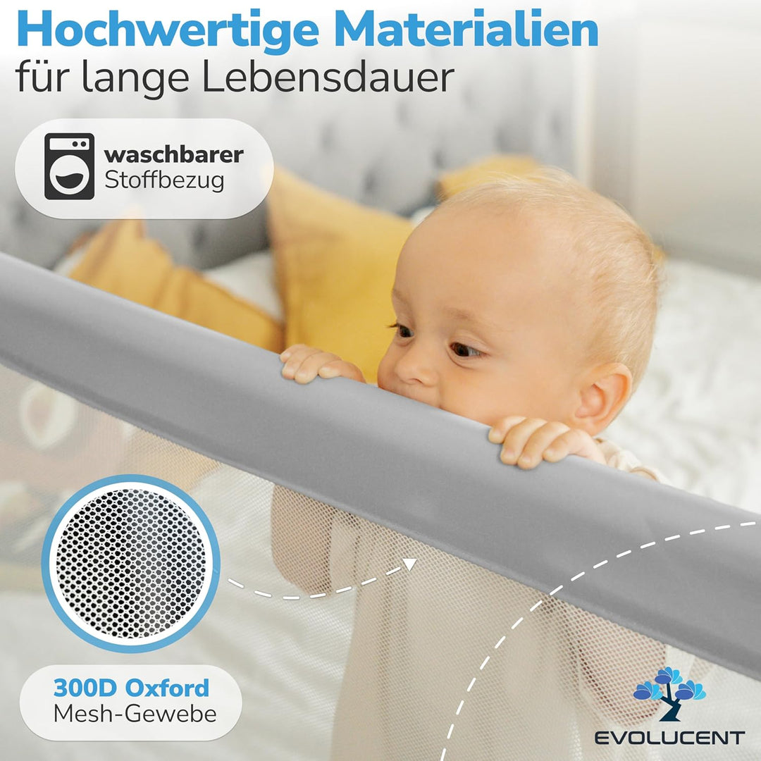 EVOLUCENT Bettgitter 200cm | Stabil ohne Verschrauben | Rausfallschutz für Boxspringbett und Elternb