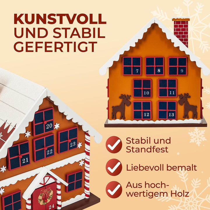 Spielwerk Wiederverwendbarer Adventskalender Winterhäuschen zum Befüllen 24 Türchen Bunt Bemalt Weih