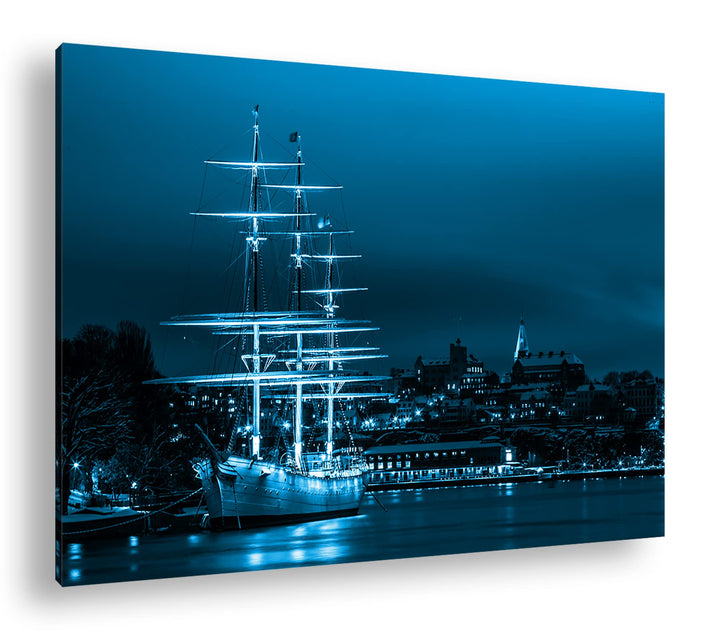deyoli Segelboote im Hafen von Stockholm Format 80x60 Effekt: Monocrome Blau als Leinwandbild, Motiv