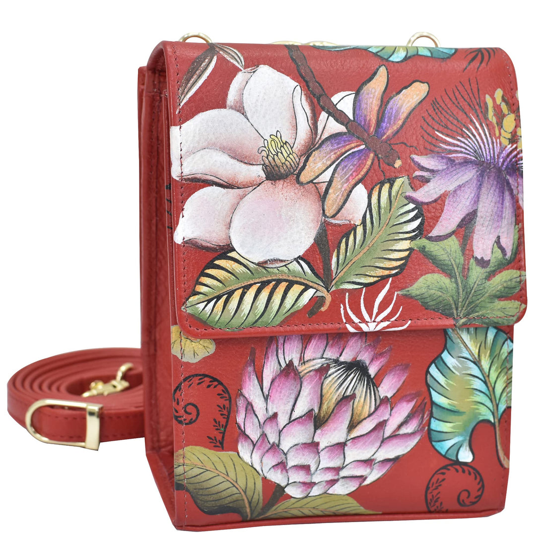 Anuschka Damen echt Leder Mini Sling Organizer Tasche, Kreuztasche, Stylisher Organizer Crimson Gard
