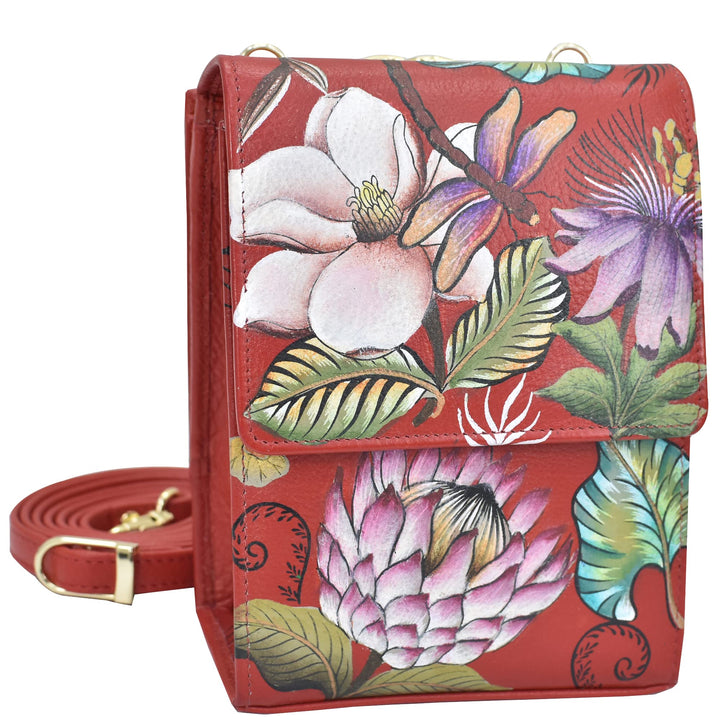 Anuschka Damen echt Leder Mini Sling Organizer Tasche, Kreuztasche, Stylisher Organizer Crimson Gard