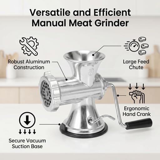 Manueller Fleischwolf aus Aluminiumlegierung, Handbetrieb mit Saugfuss, für Fleisch, Gewürze, Paprik