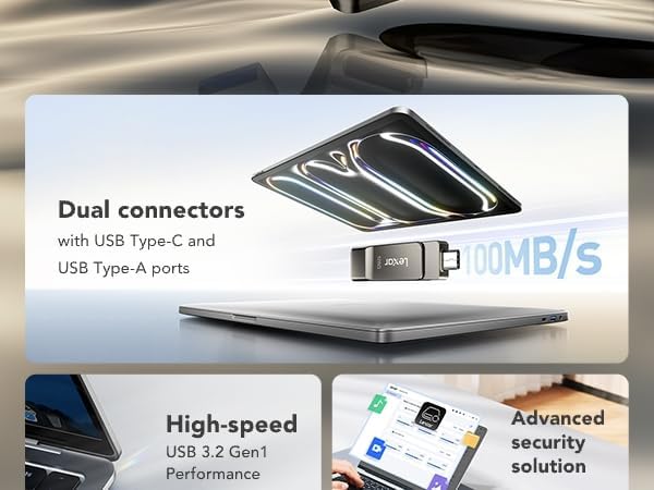 Lexar D40E 128 GB Dual Drive USB 3.2 Gen 1 Type-C Jump Drive, USB-C Flash Drive, Metallgehäuse, schw