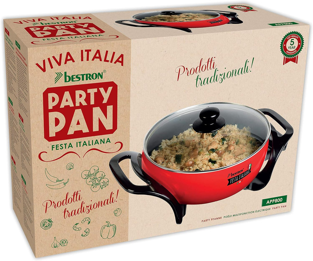 Bestron APP800 Partypfanne, XL-Multifunktionspfanne mit Glasdeckel im italienischen Design, Antihaft