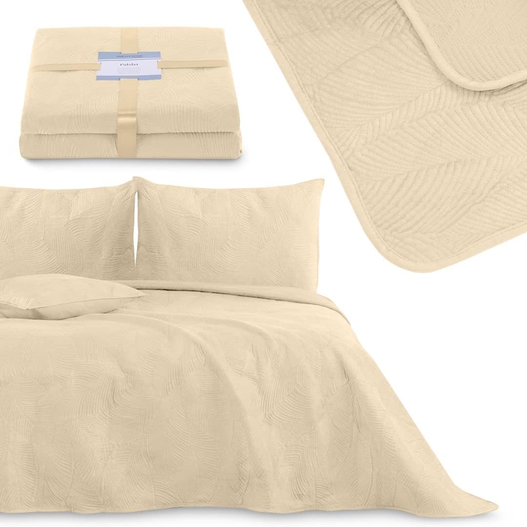 AmeliaHome Tagesdecke 260x280 cm gestrickt Velvet Samt Palsha Beige Palsha Beige 260x280 cm, Palsha