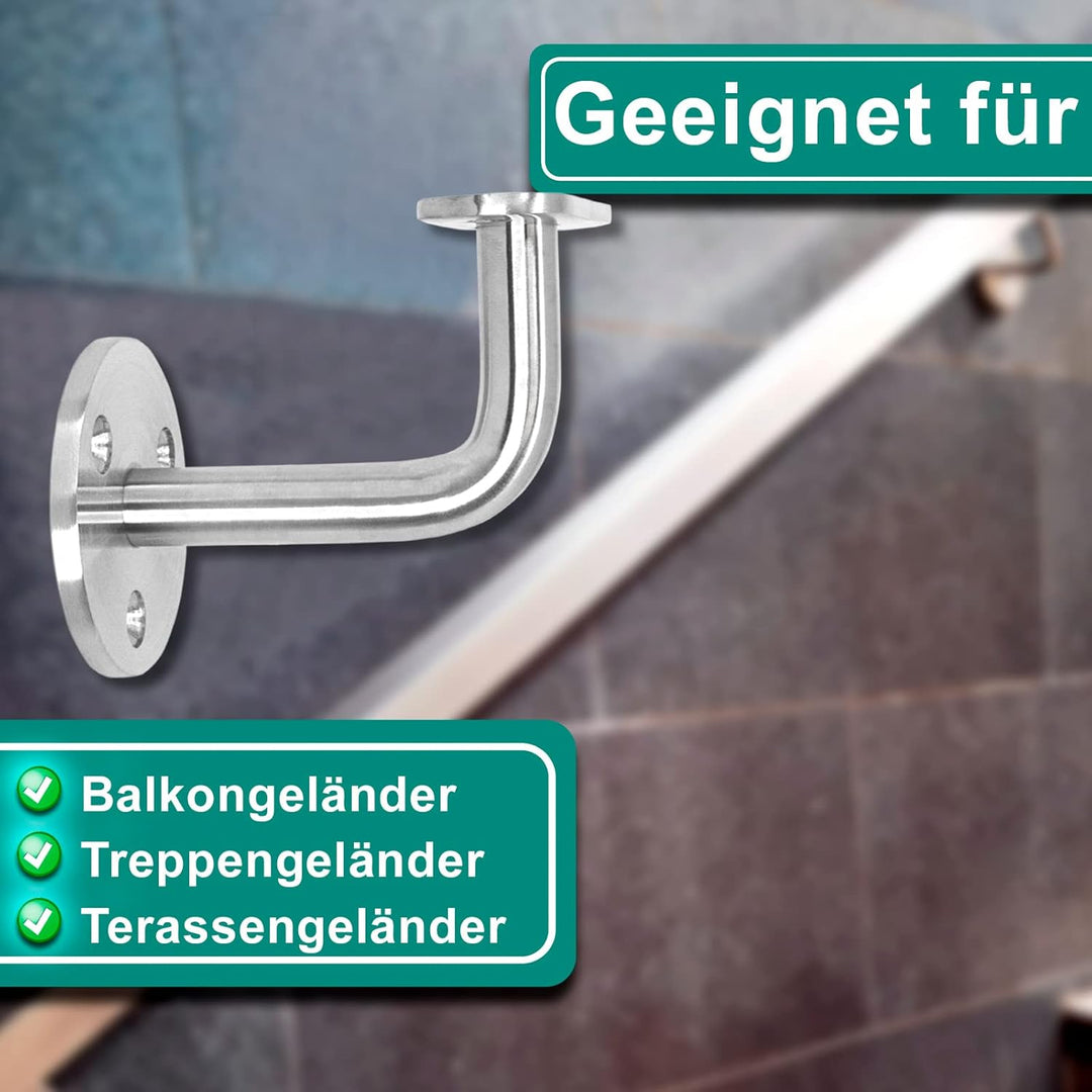 PRIOstahl Handlaufhalter Handlauf Handlaufstütze Wandhalter - 4 x Handlaufträger Flach an die Wand z
