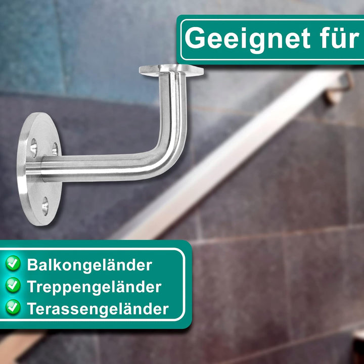 PRIOstahl Handlaufhalter Handlauf Handlaufstütze Wandhalter - 4 x Handlaufträger Flach an die Wand z