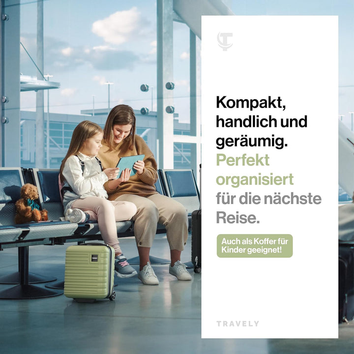 Travely Premium Handgepäck Koffer 40x30x20cm - passend für Ryanair, Lufthansa, Eurowings und co. I 2
