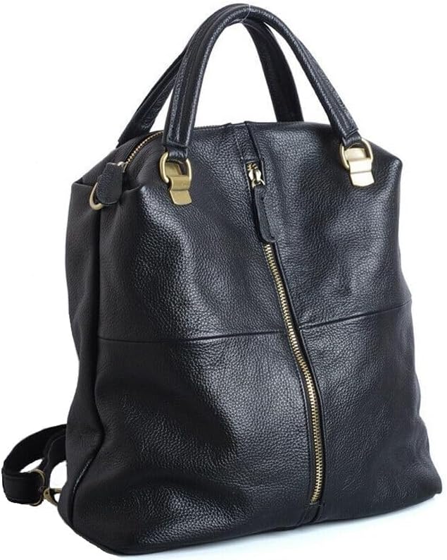 Alice Fan Rindsleder Echtes Leder Rucksack für Frauen Umhängetasche Schwarz Leder Reisetasche, Schwa