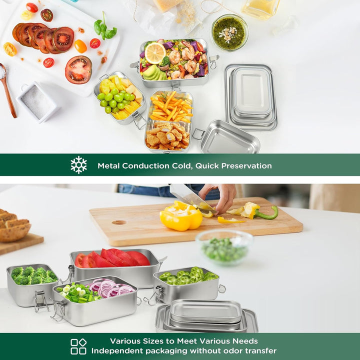 4er Pack 304-Stahl-Bento-Boxen, Mit Lunchbox Edelstahl in Den Volumina 1400/850/550/550ml, Leckdicht