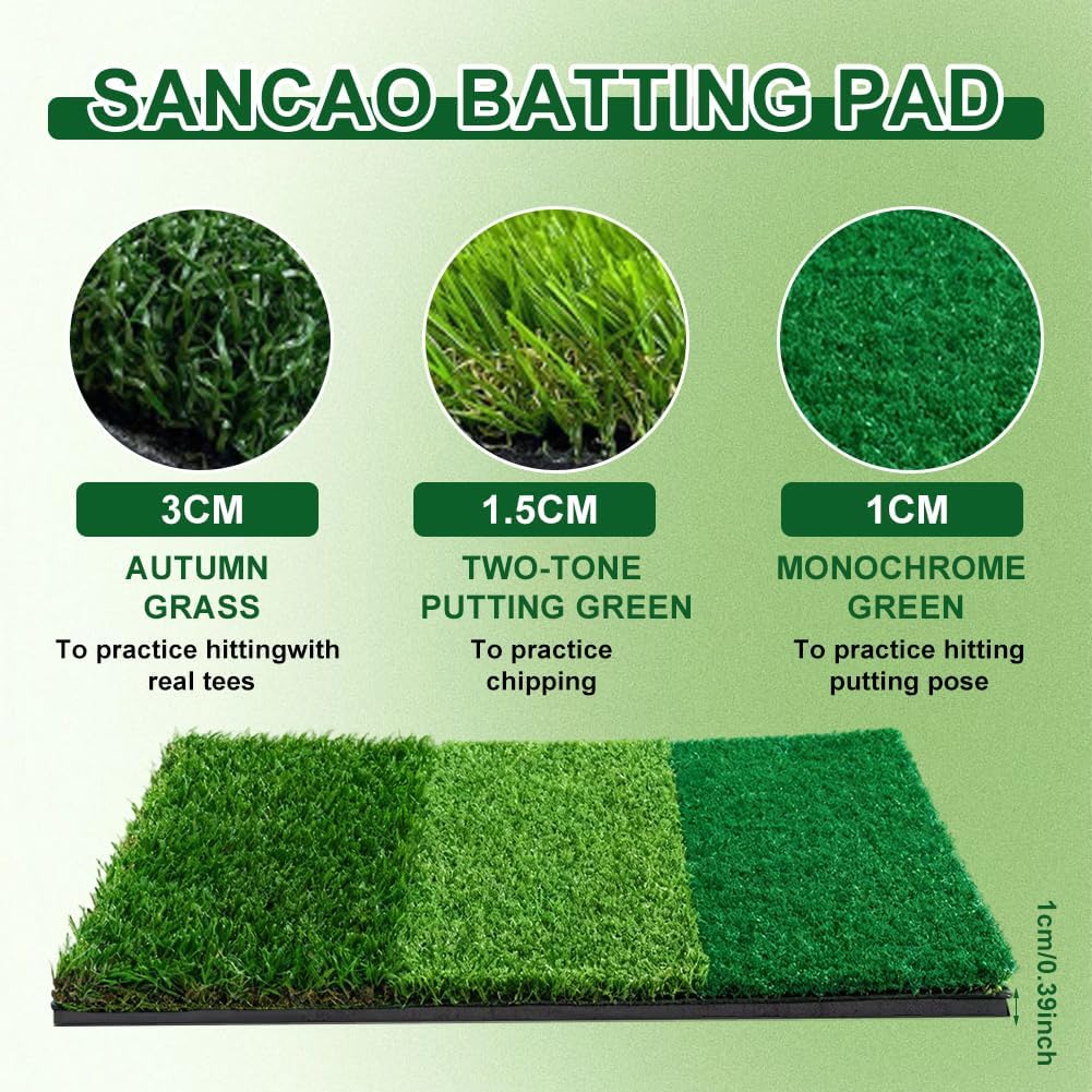 3 in 1 Golf-Schlagmatte, 60x30 cm Golf Abschlagmatte mit Enge Lie, Rough und Fairway für Indoor Outd