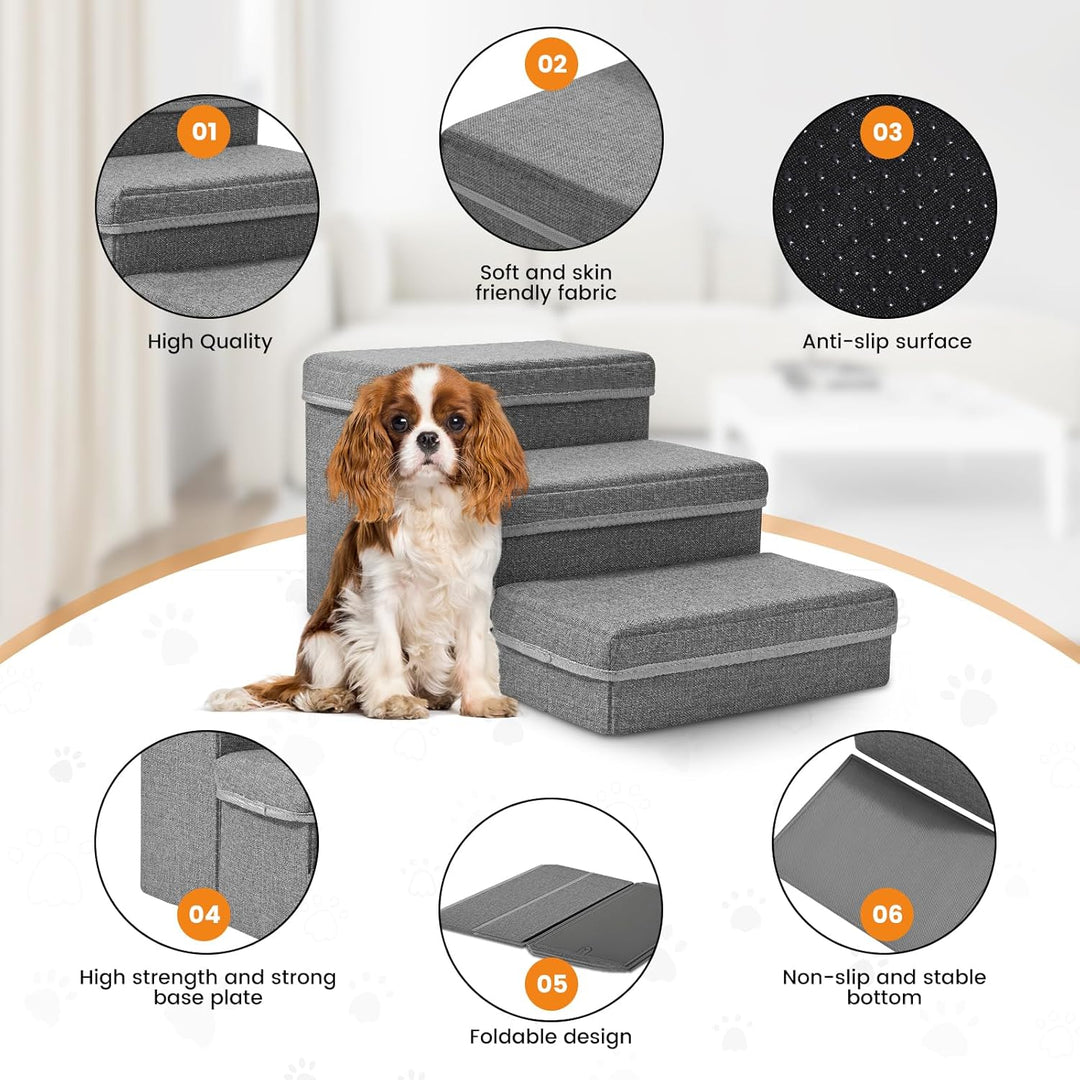 Hundetreppe, Sunowl 3 Stufige Faltbare Haustiertreppe, Extra Breite Hundetreppe Sofa Bett mit Staura