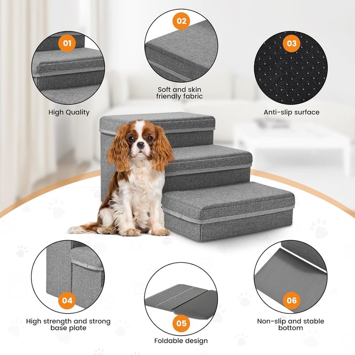 Hundetreppe, Sunowl 3 Stufige Faltbare Haustiertreppe, Extra Breite Hundetreppe Sofa Bett mit Staura