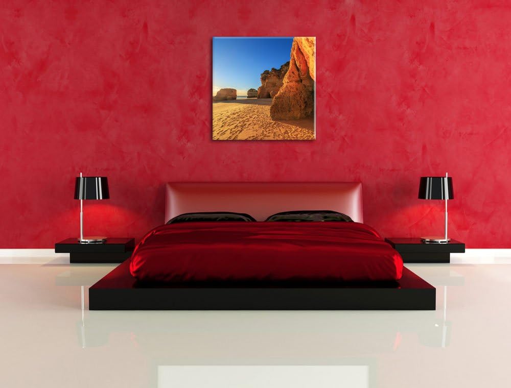 Sonnenuntergang an Felsen, Format: 70x70 auf Leinwand, XXL riesige Bilder fertig gerahmt mit Keilrah